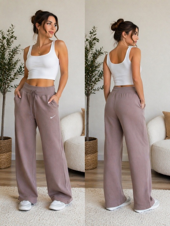 Nike Pants - Nike Wide Leg Drawstring Sweatpants Pockets Mauve Size Small